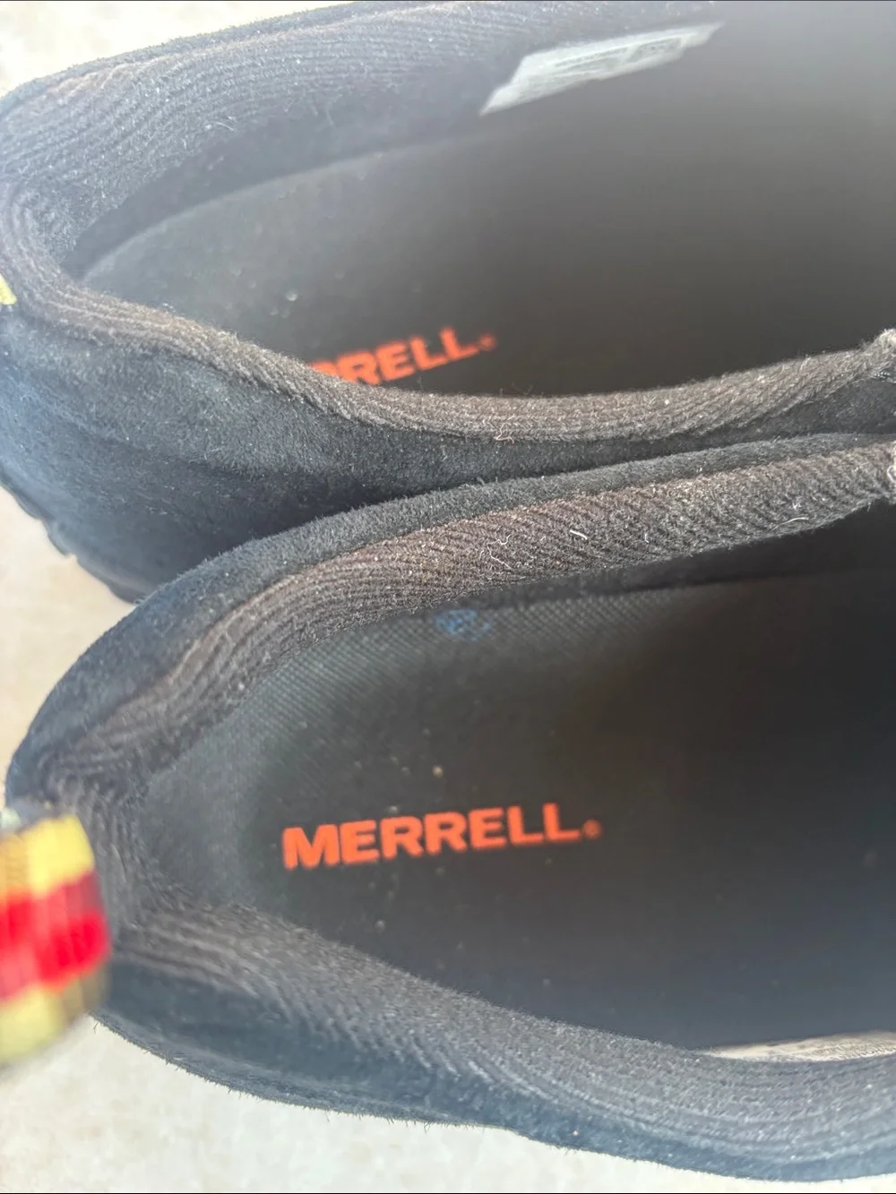 Merrell Men's Black Slip-On Casual Loafers with Red Logo Tabs